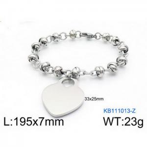 Fashion Stainless Steel 195 × 7mm special chain polished flat heart shaped pendant jewelry charm silver bracelet - KB111013-Z