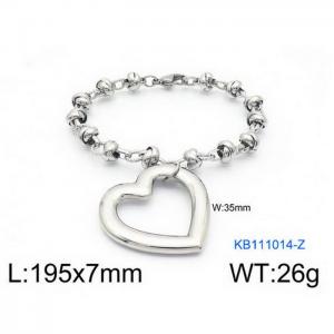 Fashion Stainless Steel 195 × 7mm special chain hollow heart shaped pendant jewelry charm silver bracelet - KB111014-Z