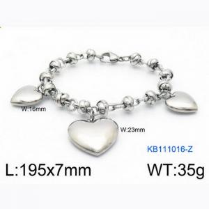 Fashion Stainless Steel 195 × 7mm special chain thick heart-shaped pendant jewelry charm silver bracelet - KB111016-Z