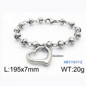 Fashion Stainless Steel 195 × 7mm special chain hollow heart shaped pendant jewelry charm silver bracelet - KB111017-Z