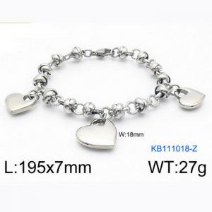 Fashion Stainless Steel 195 × 7mm special chain heart shaped pendant jewelry charm silver bracelet - KB111018-Z