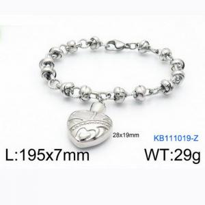 Fashion Stainless Steel 195 × 7mm special chain creative heart shaped pendant jewelry charm silver bracelet - KB111019-Z