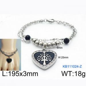Fashion Stainless Steel 195 × 3mm double layered mixed chain with life tree circular pendant jewelry charm silver bracelet - KB111024-Z
