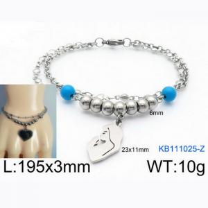 Fashion Stainless Steel 195 × 3mm double layered mixed chain beads paired with Mary girl pendant jewelry charm silver bracelet - KB111025-Z
