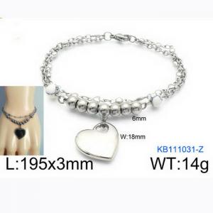Fashion Stainless Steel 195 × 3mm double layered mixed chain beads paired with heart-shaped pendant jewelry charm silver bracelet - KB111031-Z