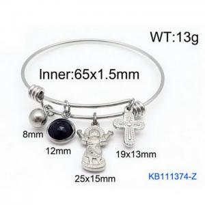 Silver Stainless Steel Charms Bracelet Bangle - KB111374-Z