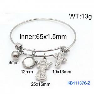 Silver Stainless Steel Charms Bracelet Bangle - KB111376-Z