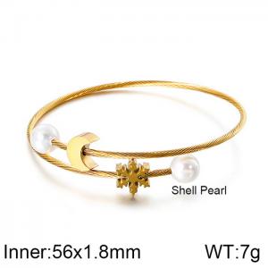 Christmas Snowflake Pearl Stretch Via Wire Gold Bangle - KB114928-KFC