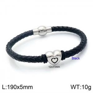 Popular black leather heart-shaped openable titanium steel bracelet - KB132876-Z
