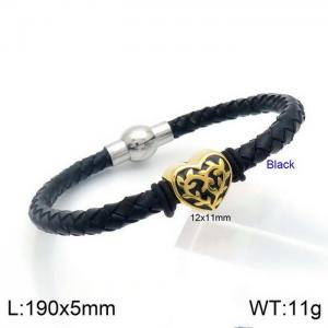 Korean Love Flower Stainless Steel Men's and Women's Woven Leather Bracelet - KB132884-Z