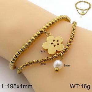 Japanese and Korean Flower Vacuum Electroplated Gold Pearl Women's Titanium Steel O-shaped Chain Double Layer Bracelet - KB132891-Z