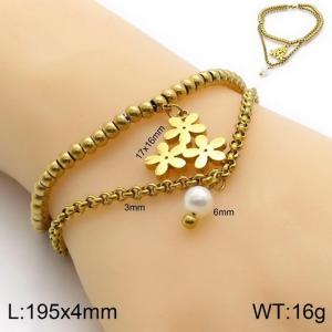 Japanese and Korean Daisy Pearl Vacuum Electroplated Gold Double Layer Chain Women's Bracelet - KB132895-Z