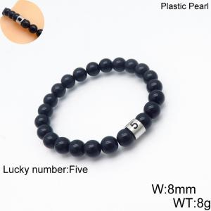 8mm Plastic Pearl Bracelet for men Number Five Color Black - KB136305-Z