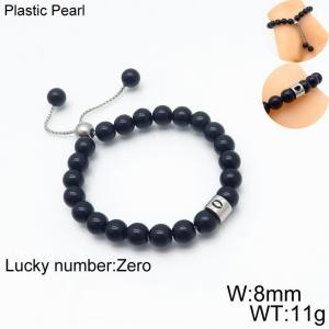 8mm Plastic Pearl Bracelet for men Number  Zero Color Black Adjustable - KB136310-Z