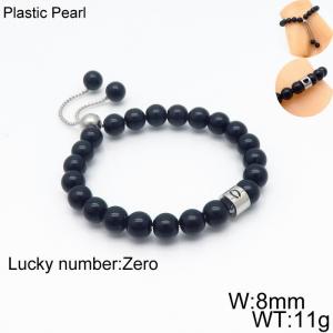 8mm Plastic Pearl Bracelet for men Number  Zero Color Black Adjustable - KB136312-Z