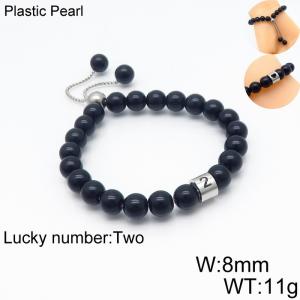 8mm Plastic Pearl Bracelet for men Number  Two Color Black Adjustable - KB136313-Z