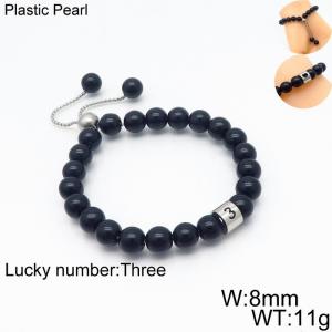 8mm Plastic Pearl Bracelet for men Number  Three Color Black Adjustable - KB136314-Z
