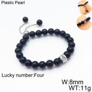 8mm Plastic Pearl Bracelet for men Number  Four Color Black Adjustable - KB136315-Z