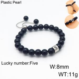 8mm Plastic Pearl Bracelet for men Number  Five Color Black Adjustable - KB136316-Z