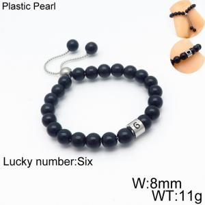8mm Plastic Pearl Bracelet for men Number  Six Color Black Adjustable - KB136317-Z