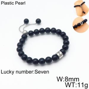 8mm Plastic Pearl Bracelet for men Number  Seven Color Black Adjustable - KB136318-Z
