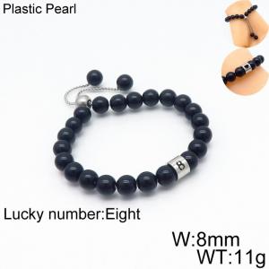 8mm Plastic Pearl Bracelet for men Number  Eight Color Black Adjustable - KB136319-Z