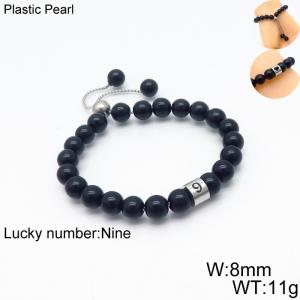 8mm Plastic Pearl Bracelet for men Number  Nine Color Black Adjustable - KB136320-Z