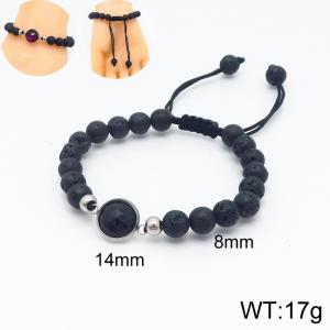 8mm Bead Bracelet for men with Black Gemstone Adjustable - KB136595-Z