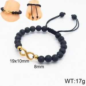 8mm Bead Bracelet for men with Infinite Symbol Gold Adjustable - KB136610-Z