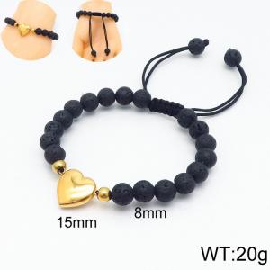 8mm Bead Bracelet for men with Heart Shape Gold Adjustable - KB136614-Z
