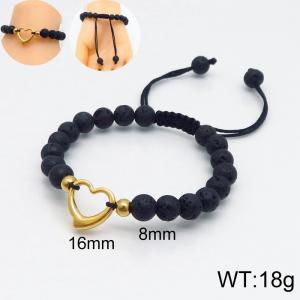 8mm Bead Bracelet for men with Heart Shape Gold Adjustable - KB136616-Z