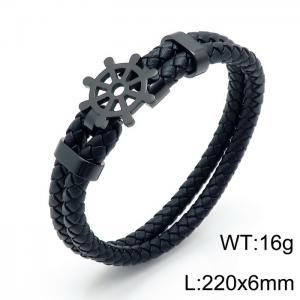 Stainless Steel Leather Bracelet - KB144038-KFC