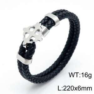 Stainless Steel Leather Bracelet - KB144049-KFC