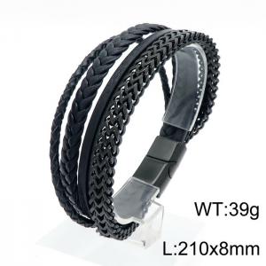 Stainless Steel Leather Bracelet - KB144446-KFC