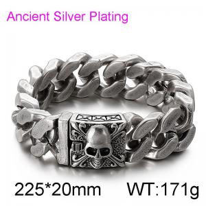 Cuban chain thick bracelet men's stainless steel skull Ancient silver Bracelet - KB145904-KJX