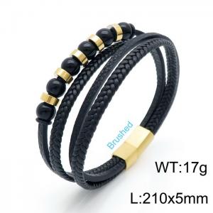 Stainless Steel Leather Bracelet - KB147667-KLHQ