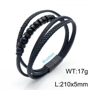 Stainless Steel Leather Bracelet - KB147668-KLHQ