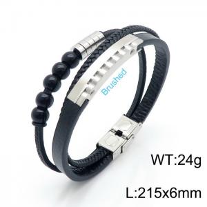 Stainless Steel Leather Bracelet - KB147788-KLHQ