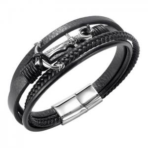 Stainless Steel Leather Bracelet - KB148080-WGTY