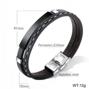 Stainless Steel Leather Bracelet - KB148400-WGTY