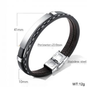 Stainless Steel Leather Bracelet - KB148402-WGTY