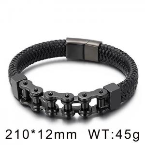 Stainless Steel black motorcycle chainLeather Bracelet - KB149647-KFC