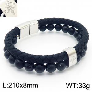 Stainless Steel Leather Bracelet - KB157623-KFC