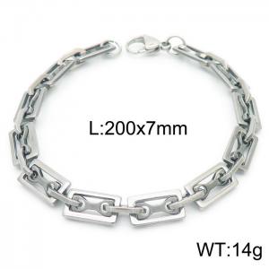 7mm=20cm=Handmade stainless steel rectangular inner buckle small bone chain geometric fashionista DIY neutral silvery chain bracelet - KB160622-Z