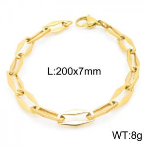 7mm=19cm=Handmade fashion titanium steel hollowed out 7mm rhombus chain design simple neutral aureate chain bracelet - KB160625-Z