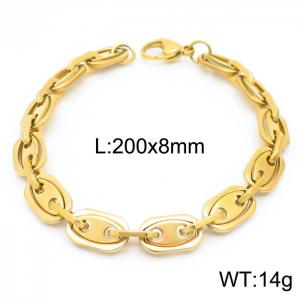 8mm=20cm=European and American fashion jewelry 304 stainless steel men's and women's universal style silvery pig nose bracelet - KB160642-Z