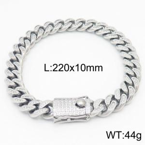 10mm Cubic Zirconia Hip Curb Chain Bracelet Men Stainless Steel 304 Party Jewelry Silver Color - KB163739-KFC