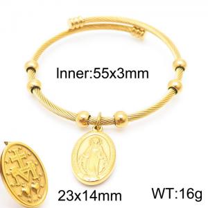 3mm Open Bangle Women 304 Stainless Steel Ring Bangle With God's Charm Gold Colors - KB163943-Z