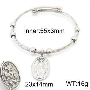 3mm Open Bangle Women 304 Stainless Steel Ring Bangle With God's Charm Silver Colors - KB163944-Z
