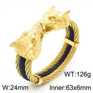Double Wolf Head Wire Elastic Leather Men's Animal Bracelet - KB164174-KFC